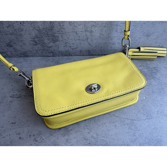 COACH Legacy Penny Crossbody Leather Bag Turn Lock Yellow with Tassels 19914 - Picture 4 of 8